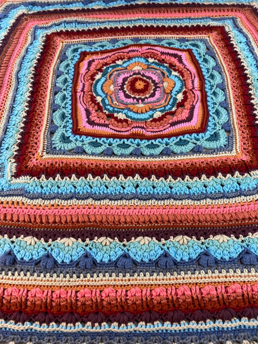 Handmade Crochet Throw Blanket Mandala Boho Multicolor 36x36 Afghan - Picture 4 of 15